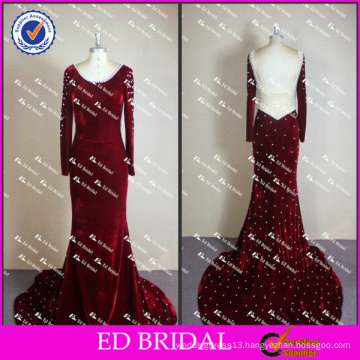 ED Bridal Elegant and Sexy Crystal Beaded Velvet Long Sleeve Open Back Evening Dress 2017